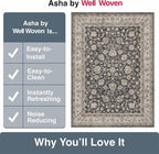 Well Woven Asha Rome Black 6' x 9' Area Rug - Oriental Floral Pattern, Easy Clean, Floor-Friendly Backing - for Living Room, Bedroom, and Dining Room