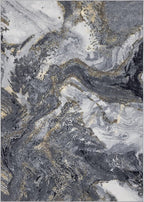Abstract 5x7 Area Rugs: Modern Washable Rug for Living Room Bedroom Dining Room Indoor - Thin Low Pile Non-Slip Large Carpet - Black Gold