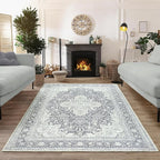 Bloom Rugs Washable Non-Slip 5' x 7' Rug - Charcoal Blue Traditional Medallion Area Rug for Living Room, Bedroom, Dining Room, and Kitchen - Exact Size: 5' x 7'