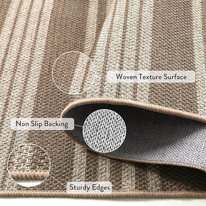 Lahome Striped Easy Jute 2x6 Runner Rug, Farmhouse Kitchen Rugs Non Slip Washable Entryway Hallway Runner, Neutral Non Shedding Lightweight Indoor Outdoor Carpet for Foyer Corridor, Khaki