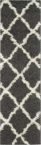 SAFAVIEH Dallas Shag Collection Runner Rug - 2'3" x 12', Dark Grey & Ivory, Trellis Design, Non-Shedding & Easy Care, 1.5-inch Thick Ideal for High Traffic Areas in Living Room, Bedroom (SGD257A)