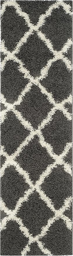 SAFAVIEH Dallas Shag Collection Runner Rug - 2'3" x 16', Dark Grey & Ivory, Trellis Design, Non-Shedding & Easy Care, 1.5-inch Thick Ideal for High Traffic Areas in Living Room, Bedroom (SGD257A)
