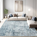 7x9 Area Rug for Living Room Washable Abstract Vintage Soft Thin Indoor Floor Non-Slip Carpet for Bedroom Dining Room Blue Grey