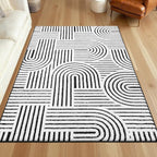 SHACOS Soft Cozy Fluffy Arch Pattern High Low Pile Runner Rugs 2'x6' Non Slip Washable Rug Runners Modern Geometric Arc Carpet for Bedroom Bathroom Hallway, Black White