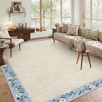 GarveeHome Washable Area Rugs for Bedroom 5x7 Living Room Modern Floral Throw Rugs Non-Slip Lightweight Thin Carpet Modern Farmhouse Print Non-Shedding Soft Low Pile Floor Cover, Beige