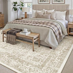 Light Brown Area Rug 10x14 Machine Washable Large Vintage Living Room Distressed Non Slip Carpet Traditional Indoor Bedroom Retro Floral Accent Throw Rug for Office Kitchen Dining Room