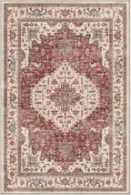 LUMI 8x12 Washable Area Rug for Living Room, Ultra Soft Traditional Vintage Red Rugs Non Slip with Rubber Backing, Low Profile, High Traffic, Stain Resistant Carpets, Ideal for Bedroom, Dining Room