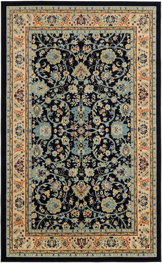 Rugs.com Yasmin Collection Rug – 5' x 8' Navy Blue Medium Rug Perfect for Bedrooms, Dining Rooms, Living Rooms