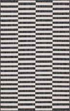 Unique Loom Outdoor Striped Collection Area Rug - Striped (5' 1" x 8' Rectangle, Charcoal/Ivory)