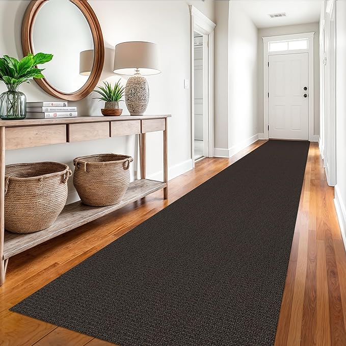 EARTHALL Extra Long Runner Rug 3x16 Ft Washable Runners for Hallways Cotton Non Slip Entryway Runner Braided Kitchen Runner Indoor Outdoor Carpet Runners for Hotels, Hall, Stair, Taupe/Coffee