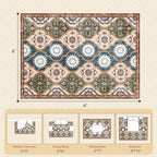 EnHomee Boho Chic 4x6 Washable Rug - Soft, Low Pile & Durable for High-Traffic Living Rooms & Bedrooms Stain Resistant, Non-Slip Easy Clean Carpet in Red&Green