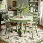 jinchan Elora 7ft Floral Round Rug for Dining Room Washable Living Room Rug Vintage Romance Design Non Slip Indoor Floor Cover Lightweight Low-Profile Throw Carpet for Bedroom Porch Patio, Green/Beige