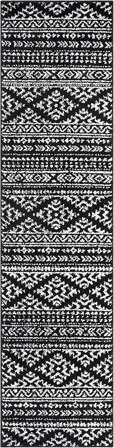 SAFAVIEH Tulum Collection Runner Rug - 2' x 17', Black & Ivory, Moroccan Boho Tribal Design, Non-Shedding & Easy to Clean, Ideal for Living Room, Hallway, Foyer, Bedroom (TUL272Z)