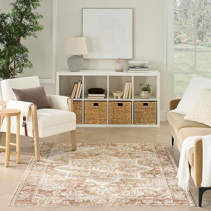 Nourison Home Astra Machine Washable Rust 4' x 6' Area Rug - Easy Clean, Non Shedding, Bed Room, Living Room, Dining Room, Kitchen (4' x 6')