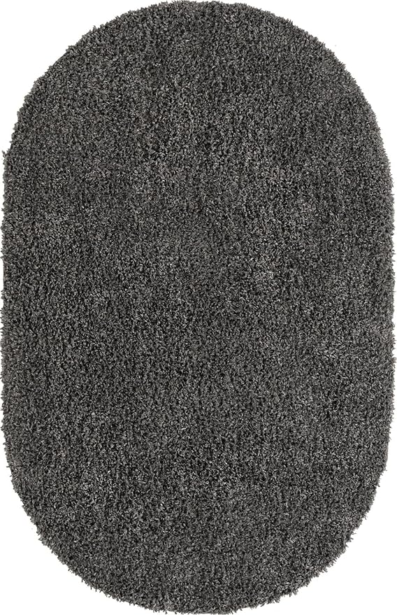 Unique Loom Davos Shag Collection Area Rug - Solid (5' 3" x 8' Oval, Peppercorn)