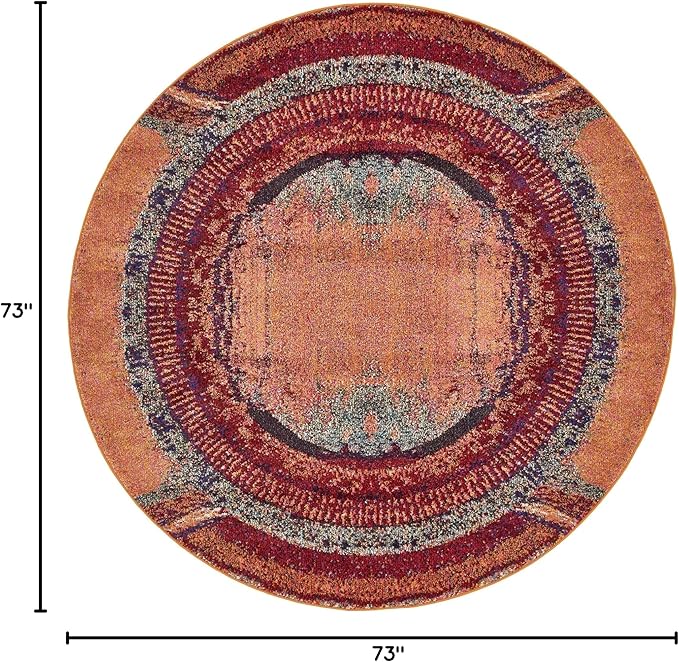 Unique Loom Estrella Collection Rustic, Distressed, Modern, Abstract Area Rug (6' 0 x 6' 0 Round, Orange/Black)