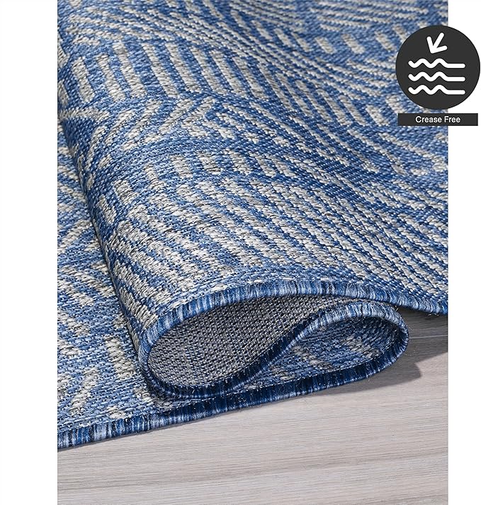FH Home Flat Woven Outdoor Rug - Waterproof, Easy to Clean, Stain Resistant - Premium Polypropylene Yarn - Modern Abstract - Patio, Porch, Deck, Balcony - Suez - Blue - 5ft 2in x 7ft 6in