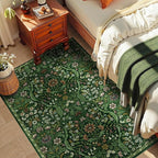 3x5 Dark Green Boho Floral Vintage Area Rug,Soft Lightweight Low Pile Non-Shedding Carpet,Machine Washable Stain Resistant & Non-Slip for Entryway,Bedroom, Kids Room,Living Room