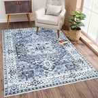 Bloom Rugs Washable Non-Slip 2x3 Rug - Navy Blue Traditional Oriental Area Rug for Living Room, Bedroom, Dining Room, and Kitchen - Exact Size: 2' x 3'