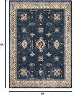 RUGGABLE Washable Vintage Area Rug – Verena Sapphire 5x7, Stain-Resistant, Non-Slip – Medium Machine Washable Rugs for Living Room, Bedroom, Hallway, Entryway & Office–with Standard Pad