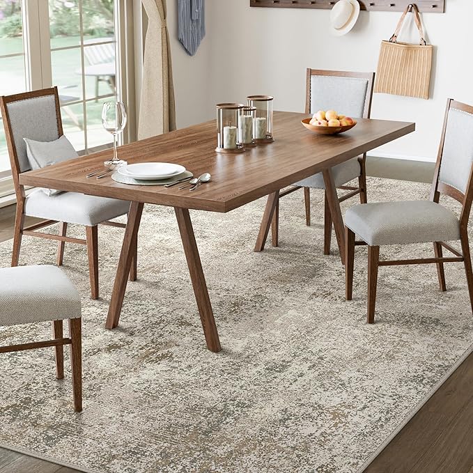 Washable Rug 5x7 Area Rug for Living Room Bedroom, Large Modern Abstract Rug Indoor Floor Carpets Low Pile No Shed Non-Slip with Rubber Backing Dining Room Kitchen Office (Gray&Beige, 5'x7')