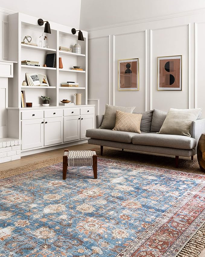 Loloi Loren Collection LQ-01 Blue/Brick 7'-6" x 9'-6" Area Rug