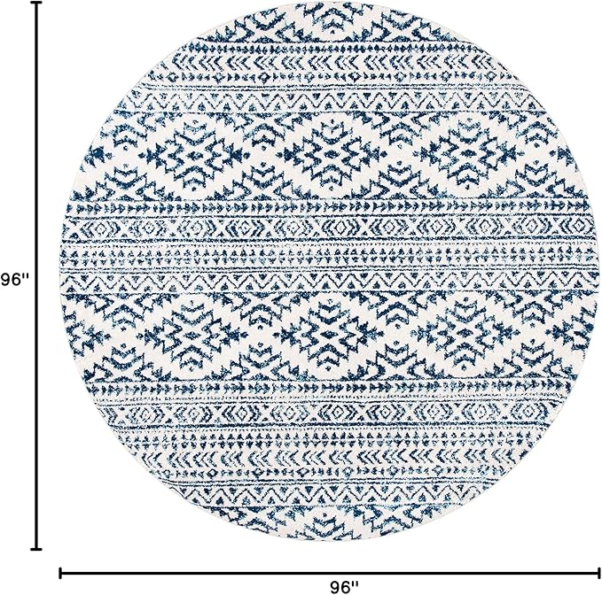 SAFAVIEH Tulum Collection Area Rug - 8' Round, Ivory & Navy, Moroccan Boho Tribal Design, Non-Shedding & Easy to Clean, Ideal for Living Room, Bedroom, Dining Space (TUL272D)