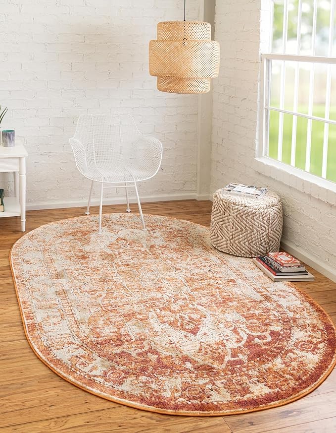 Unique Loom Isabella Collection Area Rug - Adjani (5' 1" x 8' Oval, Rust Red/ Black)