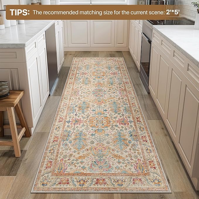 Bavni Bedroom Rug Runners for Hallways, Washable Runner Rug 2x10, Low Pile Non-Slip Indoor Throw Carpet for Bedroom Laundry Room, Turmeric
