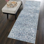 vivorug Blue Runner Rug 2x10 Machine Washable Rug with Non-Slip Backing, Ideal for Kitchen Hallway Entryway Laundry Room - Vintage, Durable, Easy Clean, Low Pile Carpet Runner