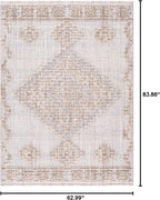 Hauteloom Ampusungan Modern Moroccan Medallion Farmhouse Living Room, Bedroom Area Rug - High Low - High Pile Carpet - Cream, Beige, Brown, Beige - 5'3" x 7'
