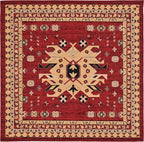 Unique Loom Taftan Collection Border Geometric Tribal Inspired Design Area Rug (8' 0 x 8' 0 Square, Red/ Gold)