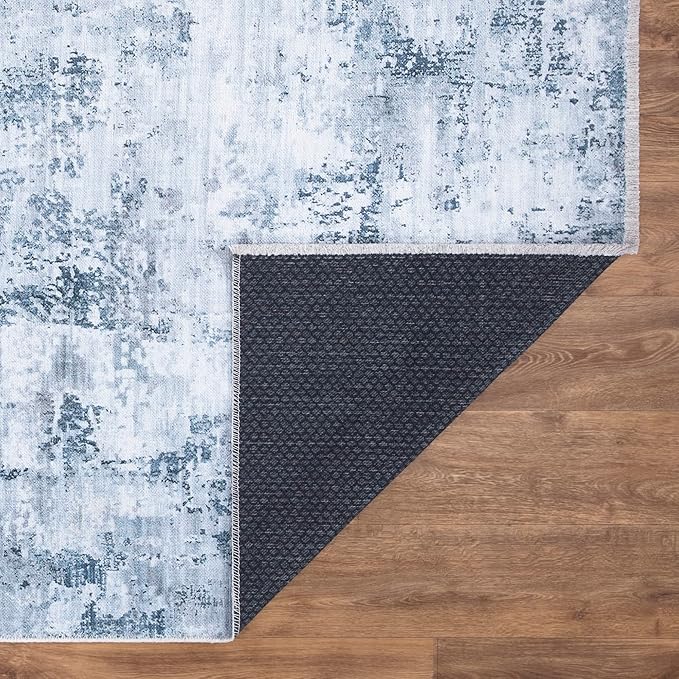 Bloom Rugs Caria Washable Non-Slip 8x10 Rug - Blue/Gray Modern Abstract Area Rug for Living Room, Bedroom, Dining Room, and Kitchen - Exact Size: 7'8" x 10'