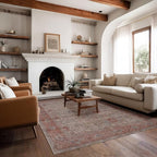 Kuden 5x7 Area Rug, Machine Washable Area Rug with Non-Slip Backing, Vintage Style, Soft, Easy Clean, Low Pile Rug for Living Room, Bedroom, Dining Room