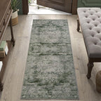 jinchan Green Runner Rug 2x6 - Vintage Floral Machine Washable Distressed Design Non-Slip Low-Pile Soft Thin Carpet for Hallway Kitchen Farmhouse Bedroom Entryway Laundry Room (2x6ft,Forest Green)