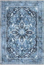 Bloom Rugs Caria Washable Non-Slip 3x5 Rug - Blue/Charcoal Traditional Area Rug for Living Room, Bedroom, Dining Room, and Kitchen - Exact Size: 3' x 5'