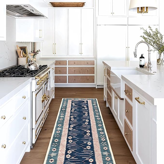 Washable Area Rug. Modern Farmhouse. Vintage. Turkish. Bohemian. Distressed. Oriental. Traditional. Rugs for Living Room. Dining. Bedroom. Office. Entryway. Foyer. (862CN, 2'5" x 13')