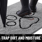 Smiry Dog Door Mat for Muddy Paws, Absorbent Dirt Trapper Non Slip Quick Dry Washable Chenille Mat for Mud Dogs, Entry Rug for Indoor and Outdoor (47x32 Inches, Grey and Black)