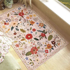 3x5 Area Rug, Floral Pink Washable Rug for Entryway, Non Slip Flower Area Rugs, Soft Low Pile Indoor Doormat Small Carpet, Rugs for Living Room Bedroom Nursery Kitchen Dining Room, Pink/Beige