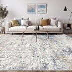 Area Rug Living Room Rugs - 12x18 Washable Large Soft Indoor Neutral Modern Abstract Low Pile Rug Carpet for Bedroom Dining Room Farmhouse Home Office - Beige Blue