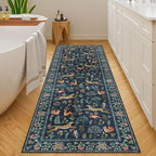DUKINO 2x10 Rug for Hallway, Washable Kitchen Runner Rug with Non Slip Backing, Soft Low Pile Vintage Animal Runner for Bedroom, Kitchen, Hallway, Entryway, Laundry, Navy Blue