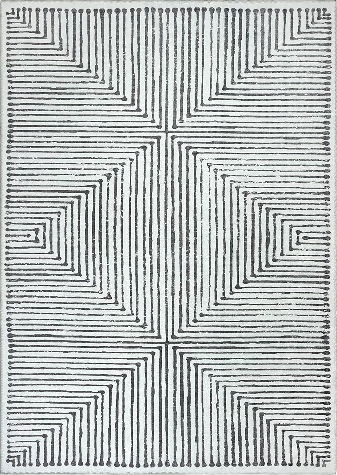 Bloom Rugs Washable Non-Slip 9' x 12' Rug - Black/Ivory Striped Area Rug for Living Room, Bedroom, Dining Room, and Kitchen - Exact Size: 9' x 12'