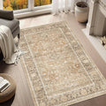 HelloTree Vintage Area Rug 4x6 Khaki Entryway Office Washable Carpet Non Slip Backing Printed Distressed Rugs for Bedroom Vintage Boho Tribal Area Rugs for Bathroom Bedroom Dining Living Room-Khaki