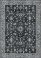 GENIMO Machine Washable 8x10 Area Rugs for Living Room, Non Slip Vintage Rugs, Low Pile Lightweight Chenille Print Rug for Bedroom, Dining Room, Home Office, Charcoal