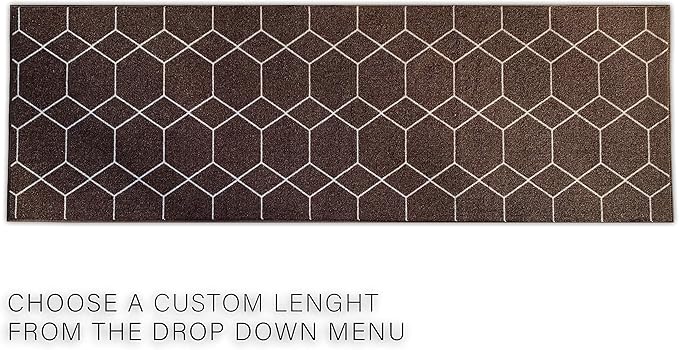 Custom Made Runner Rug for Kitchen Foyer Hallway Entry Choose Your Length Size 26 Inch Wide Geometric Lattice Design Brown Color (50 feet x 26 inch)