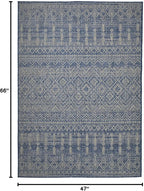 FH Home Flat Woven Outdoor Rug - Waterproof, Easy to Clean, Stain resistant - Premium Polypropylene Yarn - Boho Moroccan - Patio, Deck, Porch, Balcony, Laundry Room - Dakar - Blue - 3ft 11in x 5ft 6in
