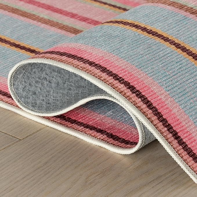 Dash & Albert Jamaica Stripe Multi Machine Washable Rug, 3 X 5 Feet, Blue/White Stripe Pattern