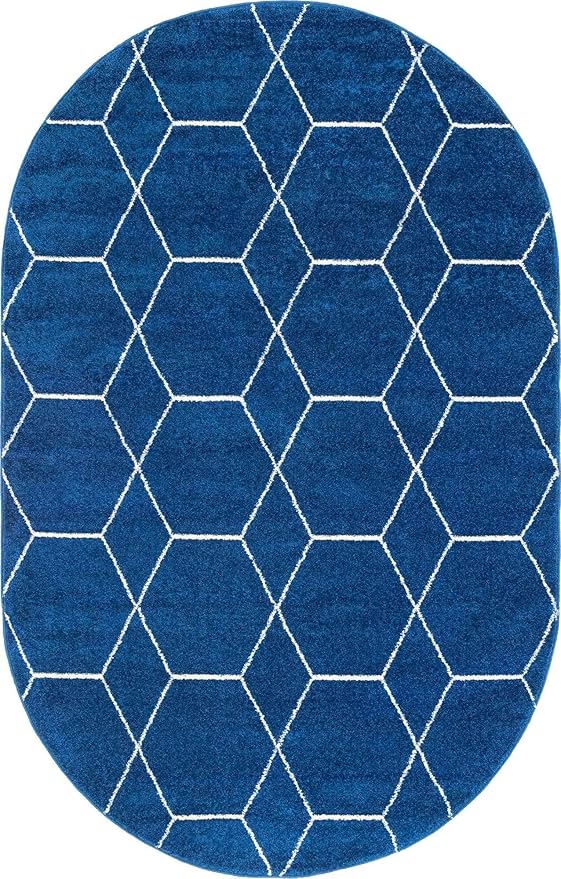 Unique Loom Trellis Frieze Collection Area Rug - Geometric (5' x 8' Oval, Navy Blue/ Ivory)