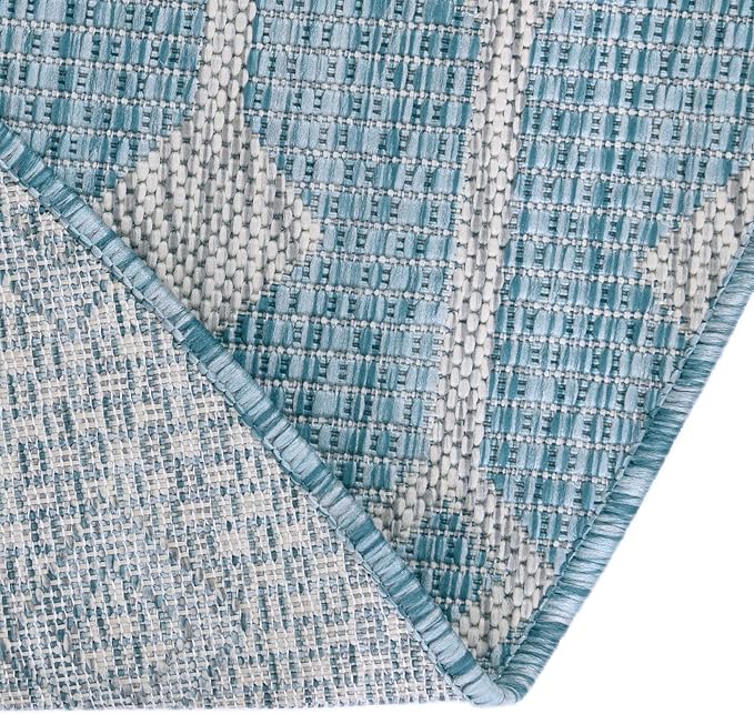 Unique Loom Outdoor Trellis Collection Area Rug - Tribal Trellis (7' 10" x 10' Oval, Aqua/ Ivory)