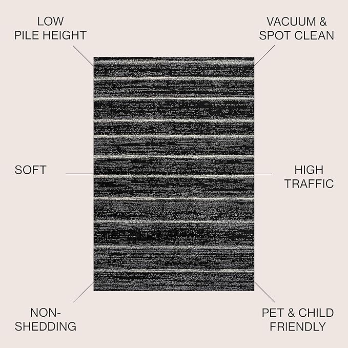 JONATHAN Y Williamsburg Minimalist Stripe Black/Cream Indoor Area Rug, 3x5, Contemporary, Modern, Easy-Cleaning for Living Room, Bedroom, Kitchen, Pet Friendly, Non-Shedding (MOH201F-3)